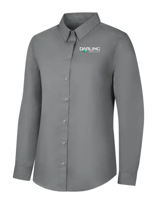 Womens Medium Grey Long Sleeve Carefree Poplin Shirt w/Darling Ingredients Logo
