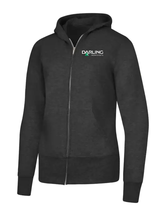 Dark Heather Grey Womens Core Fleece Full-Zip Hooded Sweatshirt w/Darling Ingredients Logo