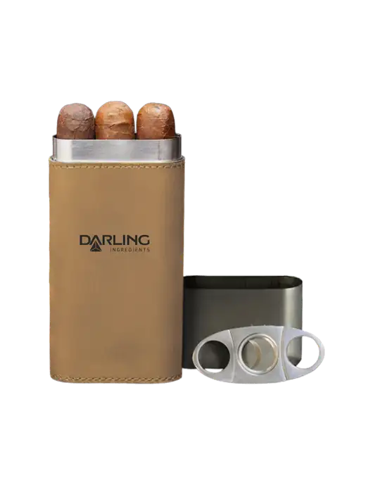 Tan Leatherette Cigar Case with Cutter w/Darling Ingredients Logo
