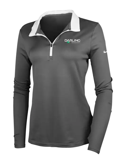 NIKE Dark Grey/White Womens Dry-Fit Stretch 1/2 Zip Cover-Up w/Darling Ingredients Logo