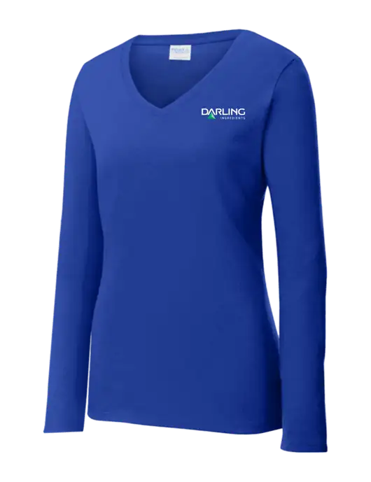 Womens  V-Neck Ring Spun Royal 4.5 oz Long Sleeve T-Shirt w/Darling Ingredients Logo