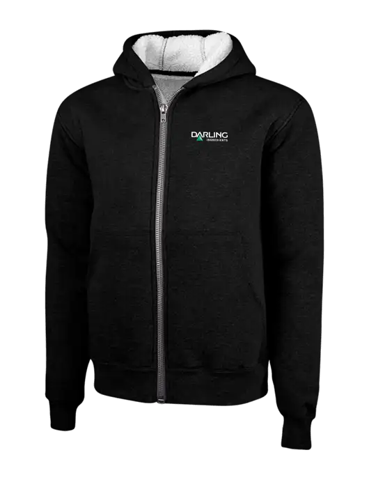 Cornerstone Black Heavyweight Sherpa Lined Hooded Fleece Jacket w/Darling Ingredients Logo