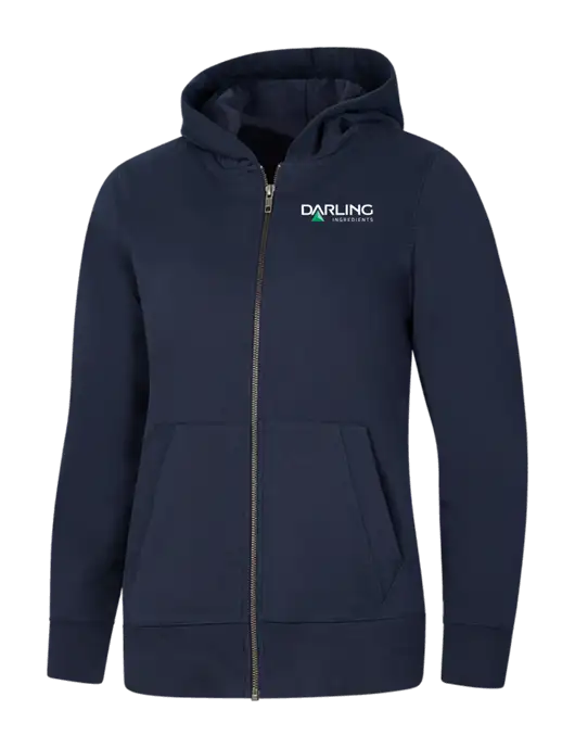 Womens Navy Re-Fleece Full-Zip Hoodie w/Darling Ingredients Logo