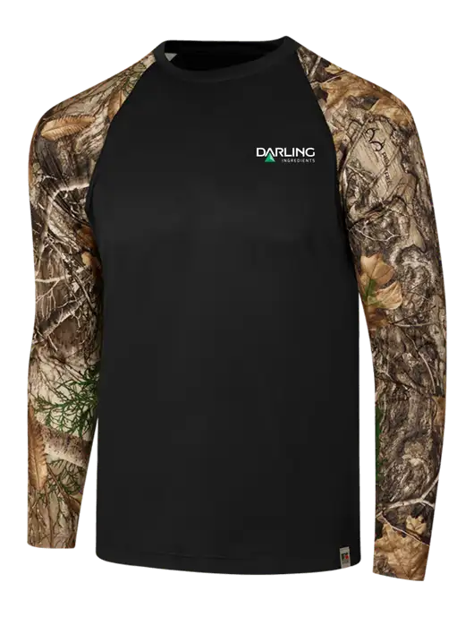 Russell Outdoors Black/Realtree Edge Camo Colorblock Performance Long Sleeve T-Shirt w/Darling Ingredients Logo