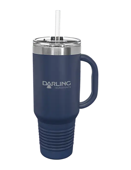 Polar Camel 40 oz. Powder Coated Vacuum Insulated Navy Travel Mug with Straw w/Darling Ingredients Logo