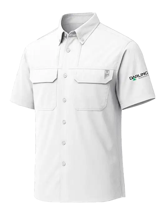 HUK White Creekbed Short Sleeve Shirt w/Darling Ingredients Logo