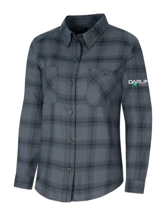 Womens Grey/Black Plaid Flannel Shirt w/Darling Ingredients Logo