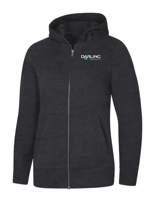 Womens Charcoal Heather Re-Fleece Full-Zip Hoodie w/Darling Ingredients Logo