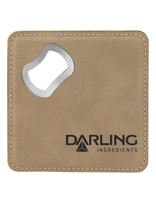 Tan Leatherette Bottle Opener Coaster w/Darling Ingredients Logo