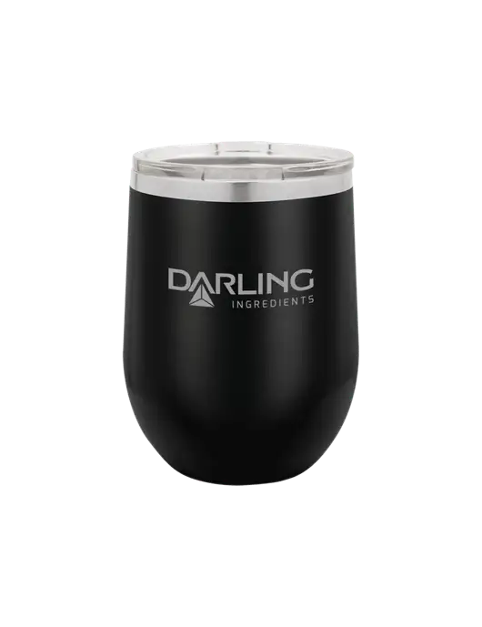 Polar Camel 12 oz Powder Coated Black Vacuum Insulated Stemless Wine Tumbler w/Darling Ingredients Logo