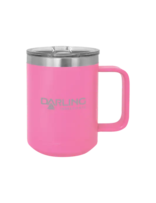 Polar Camel 15 oz Powder Coated Pink Vacuum Insulated Mug with Slider Lid w/Darling Ingredients Logo