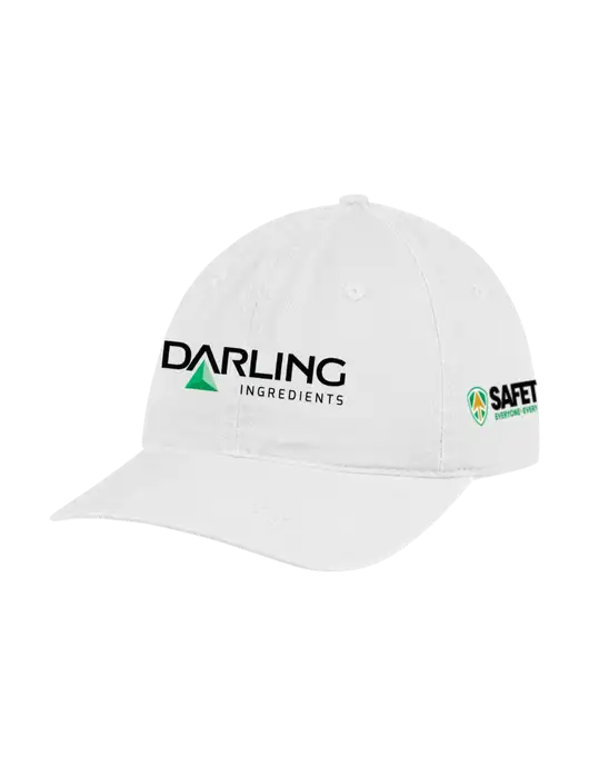 Garment Washed Unstructured Twill White Cap w/Darling Ingredients Logo, Safety Logo