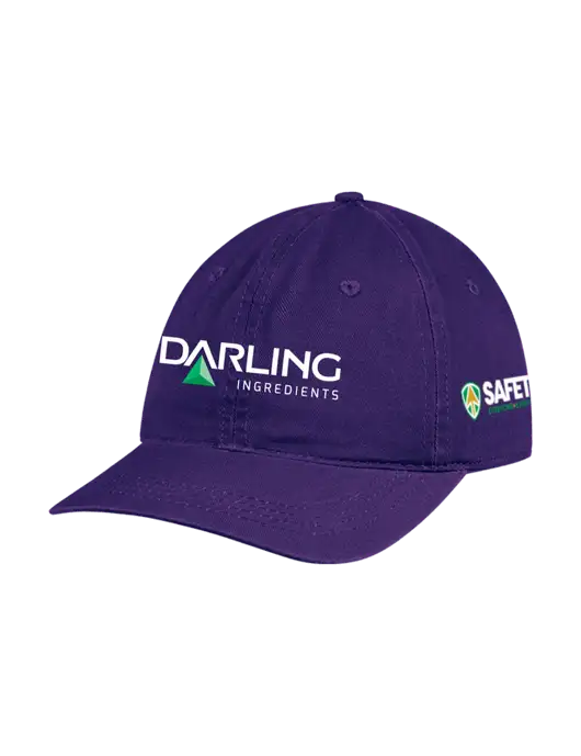 Garment Washed Unstructured Twill Purple Cap w/Darling Ingredients Logo, Safety Logo