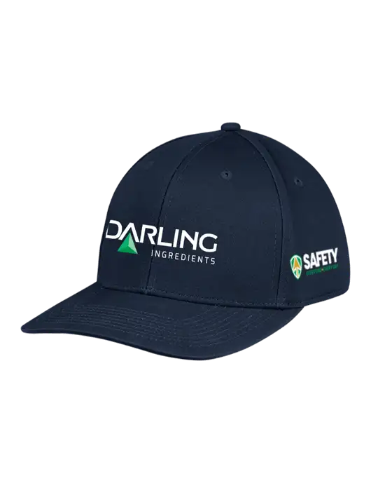 Premium Modern Structured Twill Navy Snapback Cap w/Darling Ingredients Logo, Safety Logo