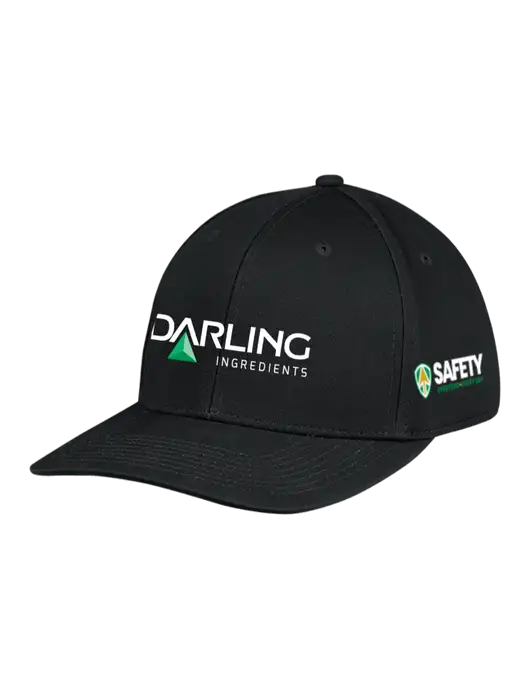 Premium Modern Structured Twill Black Snapback Cap w/Darling Ingredients Logo, Safety Logo