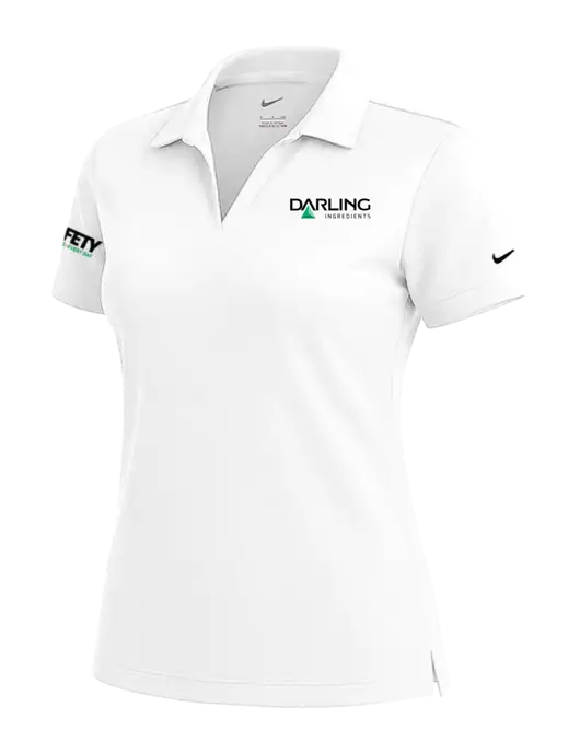 NIKE White Womens Dri-Fit Micro Pique Polo w/Darling Ingredients Logo, Safety Logo