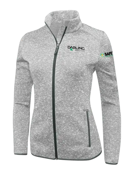 Grey Heather Womens Sweater Fleece Jacket w/Darling Ingredients Logo, Safety Logo