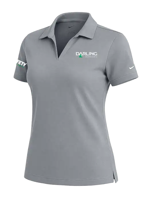 NIKE Medium Grey Womens Dri-Fit Micro Pique Polo w/Darling Ingredients Logo, Safety Logo