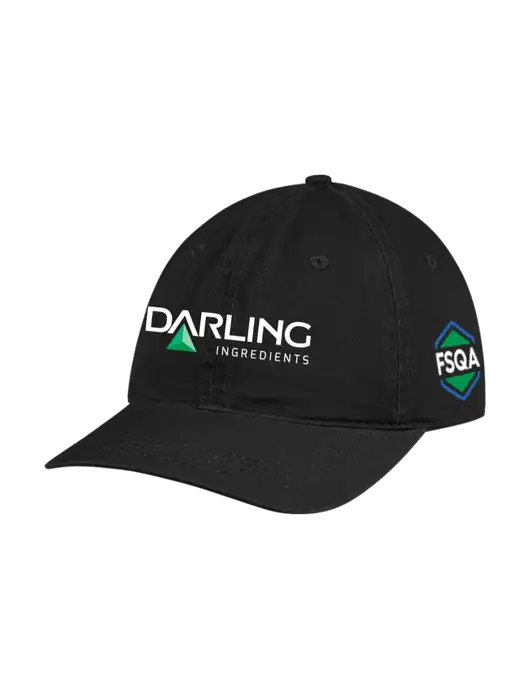 Garment Washed Unstructured Twill Black Cap w/Darling Ingredients Logo, FSQA Logo