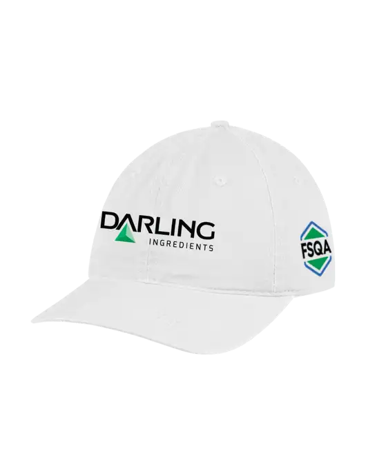 Garment Washed Unstructured Twill White Cap w/Darling Ingredients Logo, FSQA Logo