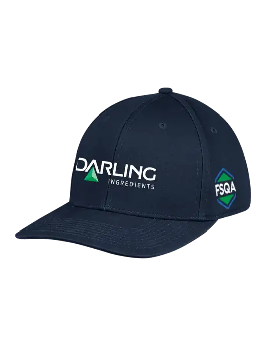 Premium Modern Structured Twill Navy Snapback Cap w/Darling Ingredients Logo, FSQA Logo