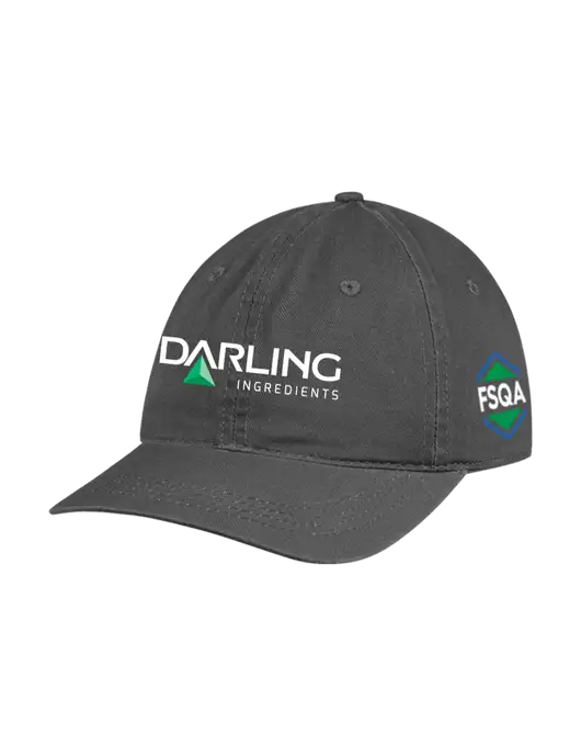 Garment Washed Unstructured Twill Charcoal Cap w/Darling Ingredients Logo, FSQA Logo