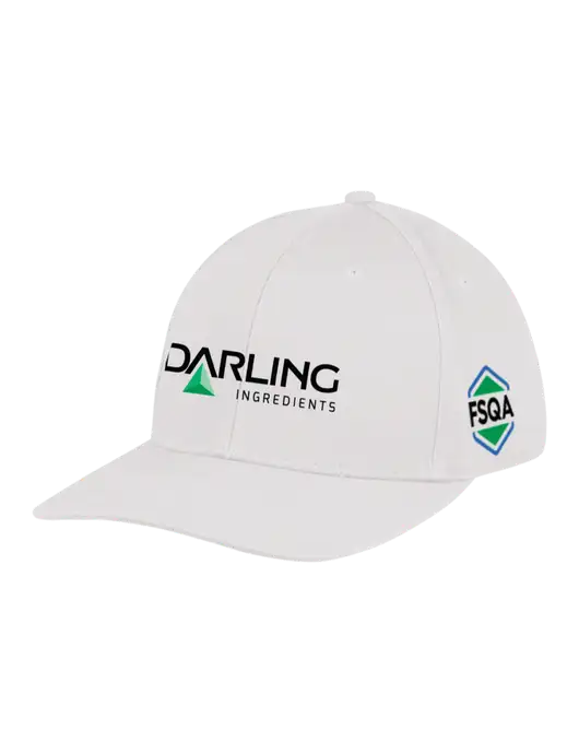 Premium Modern Structured Twill White Snapback Cap w/Darling Ingredients Logo, FSQA Logo