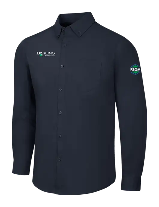 Navy Long Sleeve Carefree Poplin Shirt w/Darling Ingredients Logo, FSQA Logo