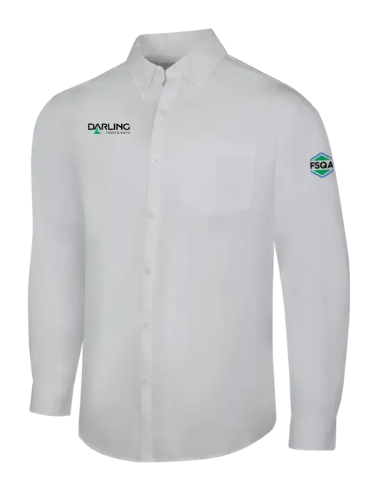 White Long Sleeve Carefree Poplin Shirt w/Darling Ingredients Logo, FSQA Logo