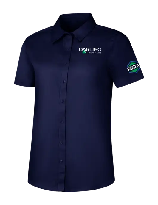 Womens Navy Short Sleeve Superpro React Twill Shirt w/Darling Ingredients Logo, FSQA Logo