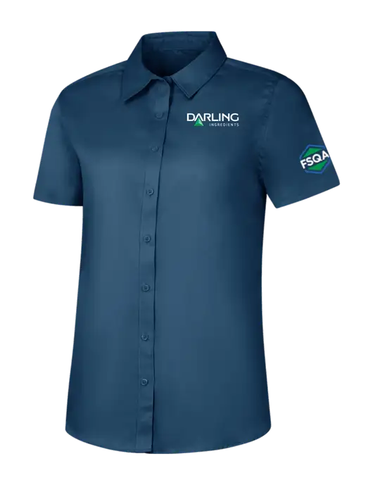 Womens Light Navy Short Sleeve Superpro React Twill Shirt w/Darling Ingredients Logo, FSQA Logo