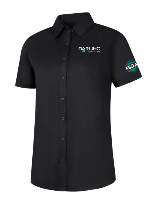 Womens Black Short Sleeve Superpro React Twill Shirt w/Darling Ingredients Logo, FSQA Logo