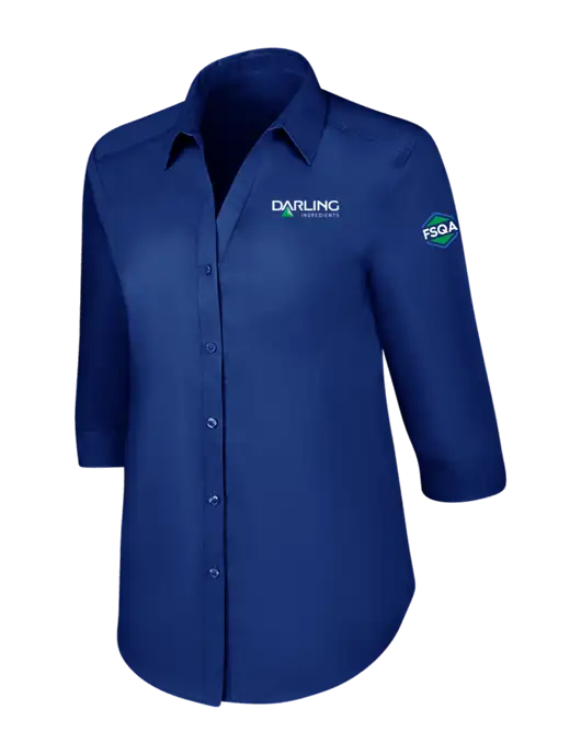 Womens Royal 3/4 Sleeve Carefree Poplin Shirt w/Darling Ingredients Logo, FSQA Logo