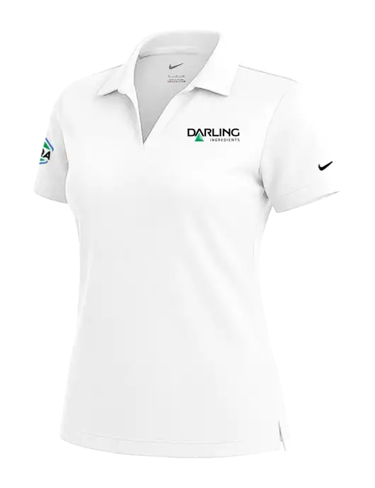 NIKE White Womens Dri-Fit Micro Pique Polo w/Darling Ingredients Logo, FSQA Logo