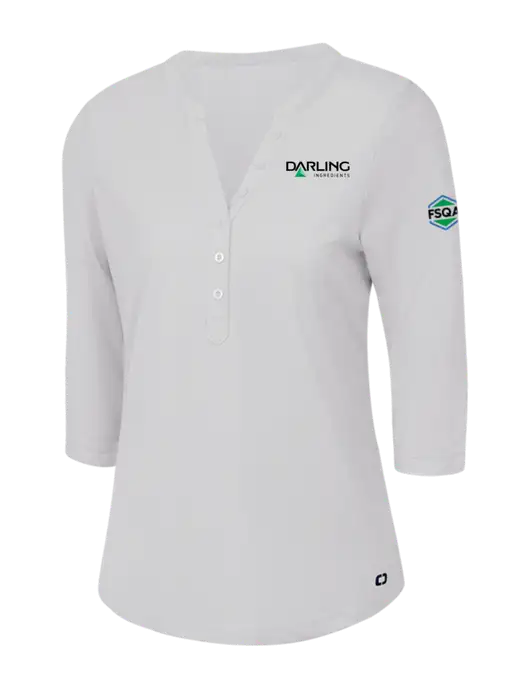 OGIO Bright White Jewel Henley w/Darling Ingredients Logo, FSQA Logo
