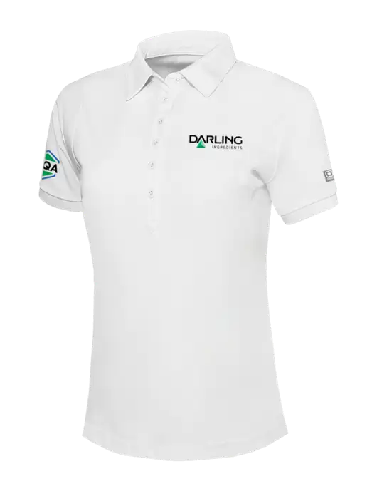 OGIO Womens Bright White Jewel Polo w/Darling Ingredients Logo, FSQA Logo