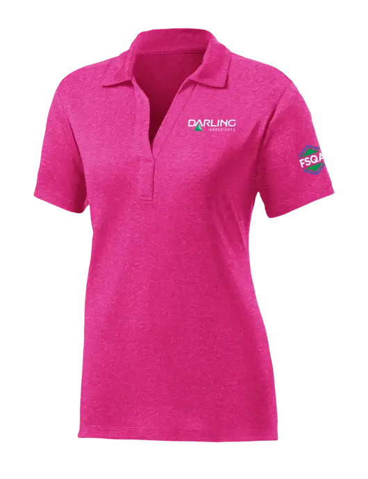 Womens Pink Raspberry Heather Contender Polo w/Darling Ingredients Logo, FSQA Logo