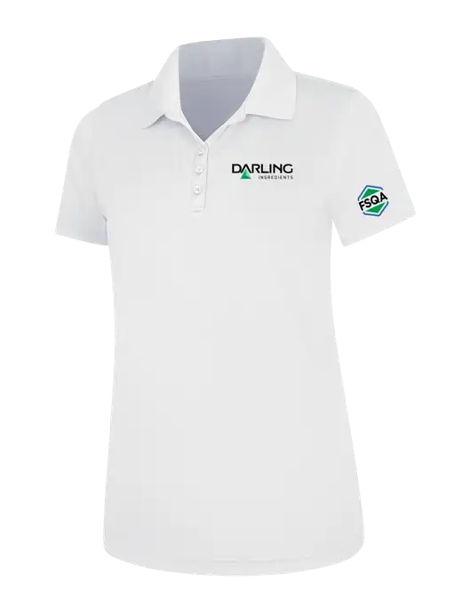 White Womens Dry Zone UV Mesh Polo w/Darling Ingredients Logo, FSQA Logo