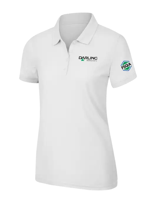 White Womens Core Classic Pique Polo w/Darling Ingredients Logo, FSQA Logo