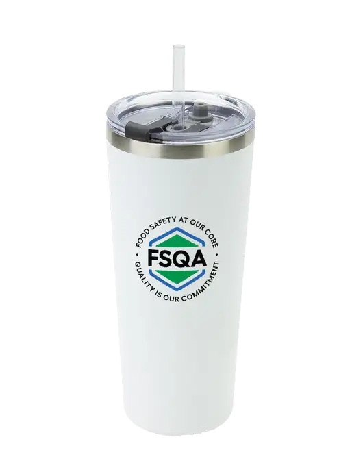 Brighton White 20 oz Insulated Tumbler & Straw w/FSQA Logo, Darling Ingredients Logo