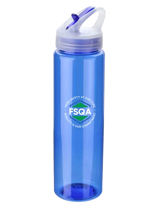 Buddy Blue 32 oz PET Bottle with Flip Lid w/FSQA Logo, Darling Ingredients Logo