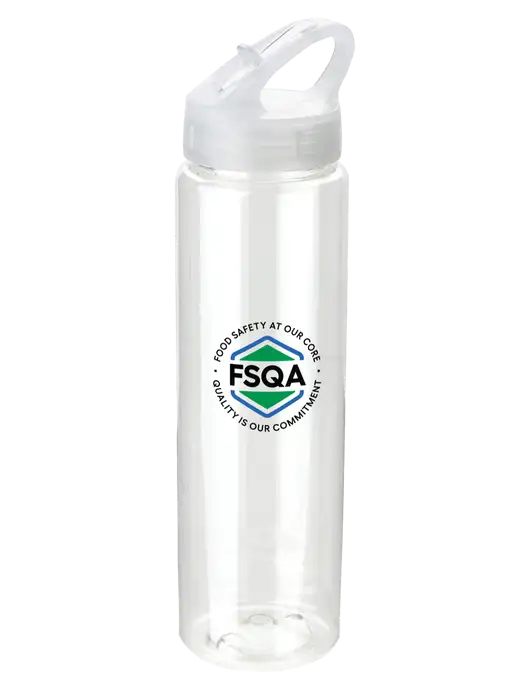 Buddy Clear 32 oz PET Bottle with Flip Lid w/FSQA Logo, Darling Ingredients Logo