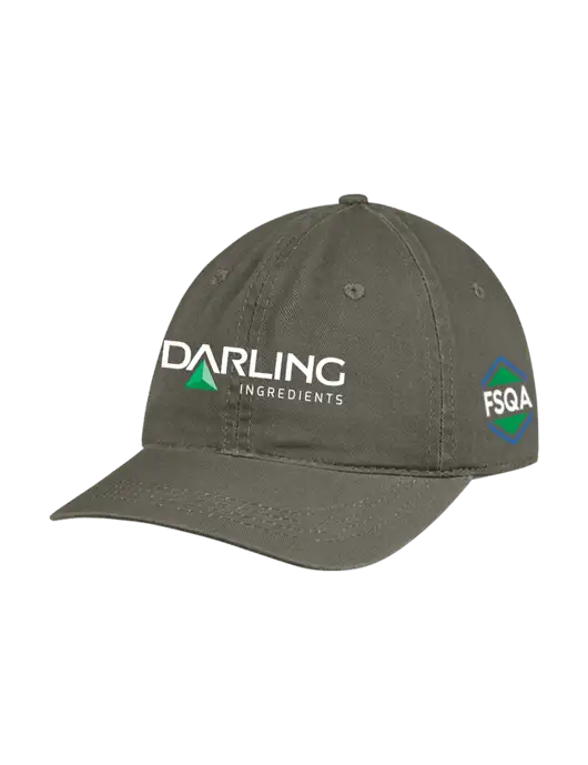 Garment Washed Unstructured Twill Olive Cap w/Darling Ingredients Logo, FSQA Logo
