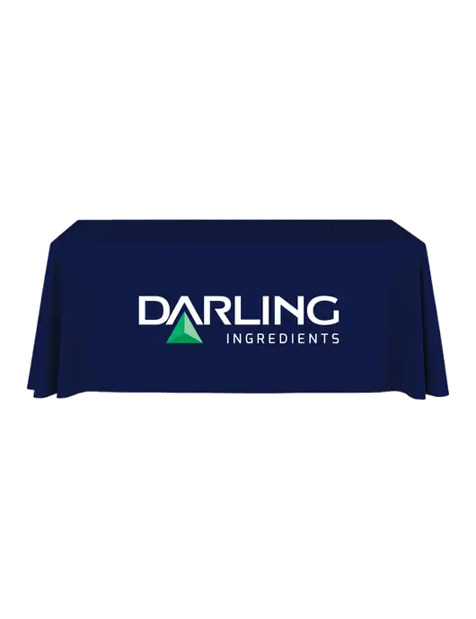 6' Stain-Resistant 4-Sided Dark Navy Table Cover w/Darling Ingredients Logo