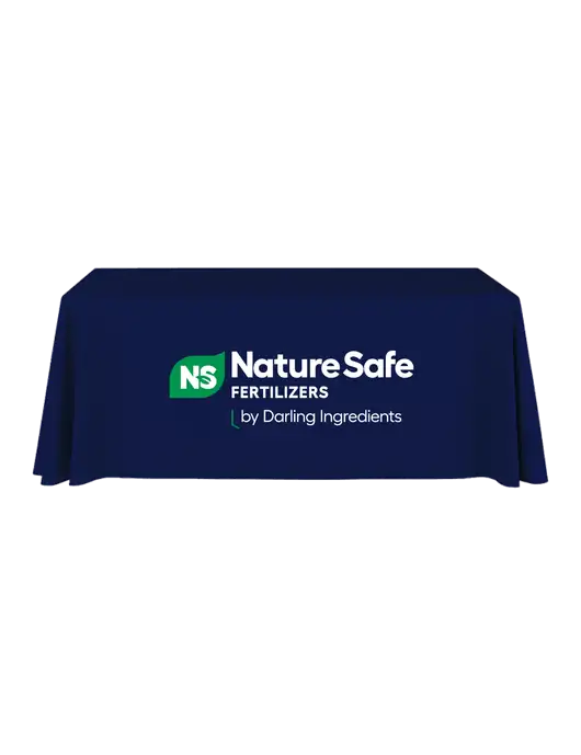 6' Stain-Resistant 4-Sided Dark Navy Table Cover w/Nature Safe Logo