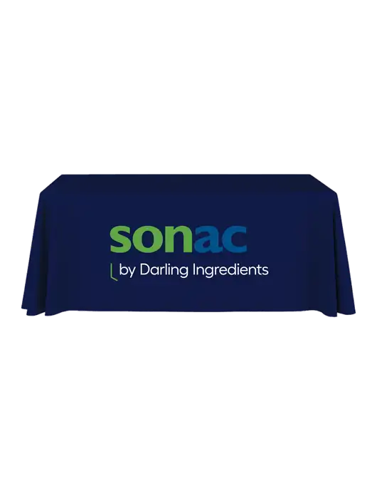 6' Stain-Resistant 4-Sided Dark Navy Table Cover w/SONAC Logo