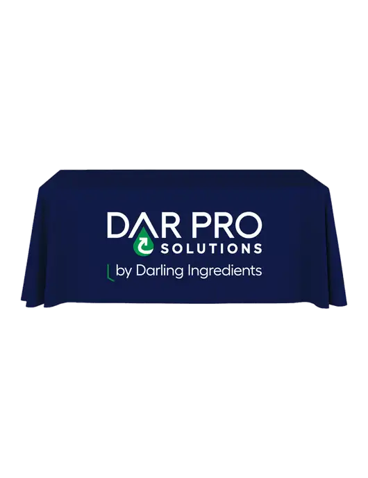 6' Stain-Resistant 4-Sided Dark Navy Table Cover w/DAR PRO Solutions Logo