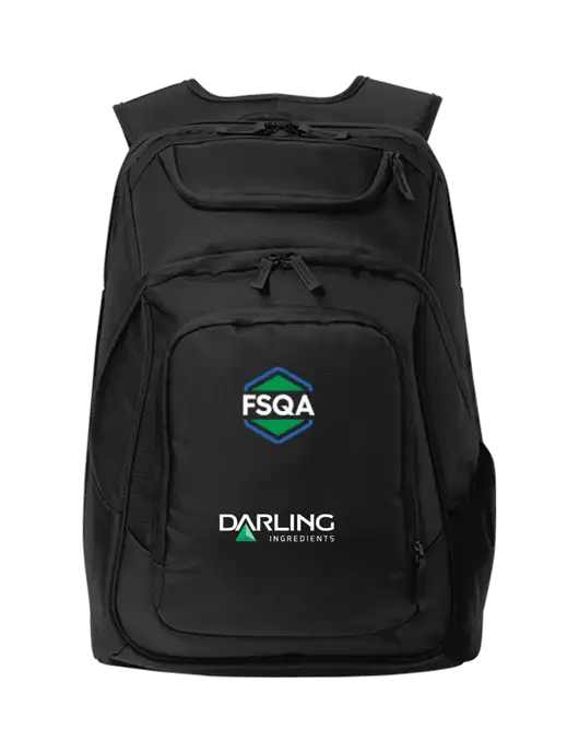 Executive Black Laptop Backpack w/FSQA Logo, Darling Ingredients Logo